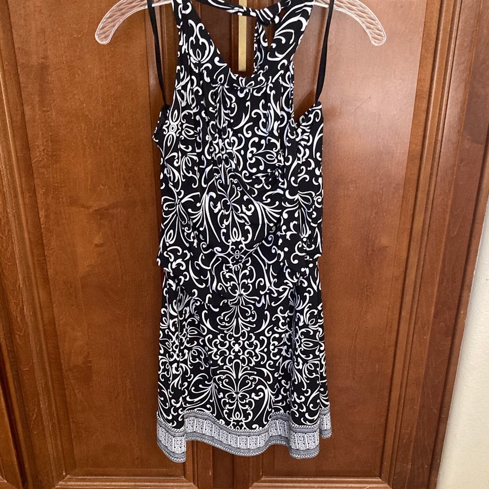 Elegant Black and White Patterned Mini Dress
